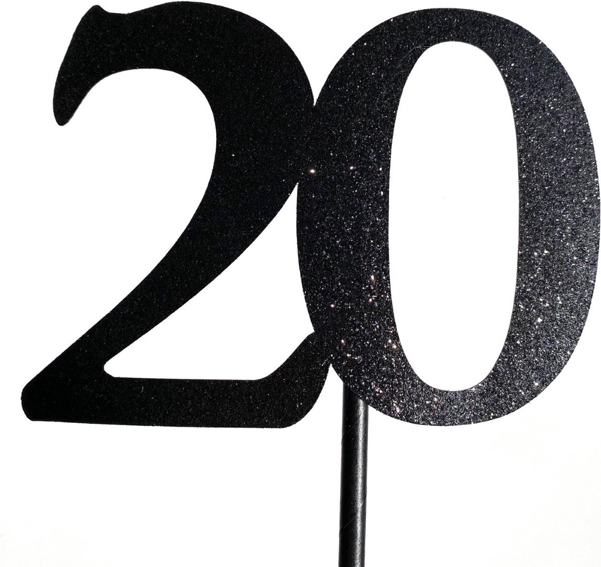 Taartdecoratie versiering| Taarttopper| Cake topper | Taartversiering| Verjaardag| Cijfers | 20 | Zwart glitter|14 cm| karton